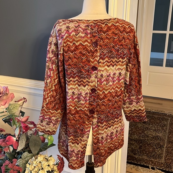 Envy Sweater Button Slit Back Womens Large Burgundy Tan Lightweight - Picture 6 of 12